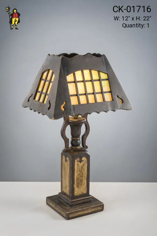 Stickley Style Table Lamp w/Slag Glass Shade