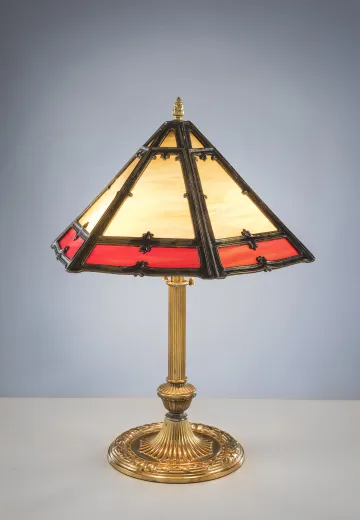 Brass Table Lamp w/Art Glass Shade
