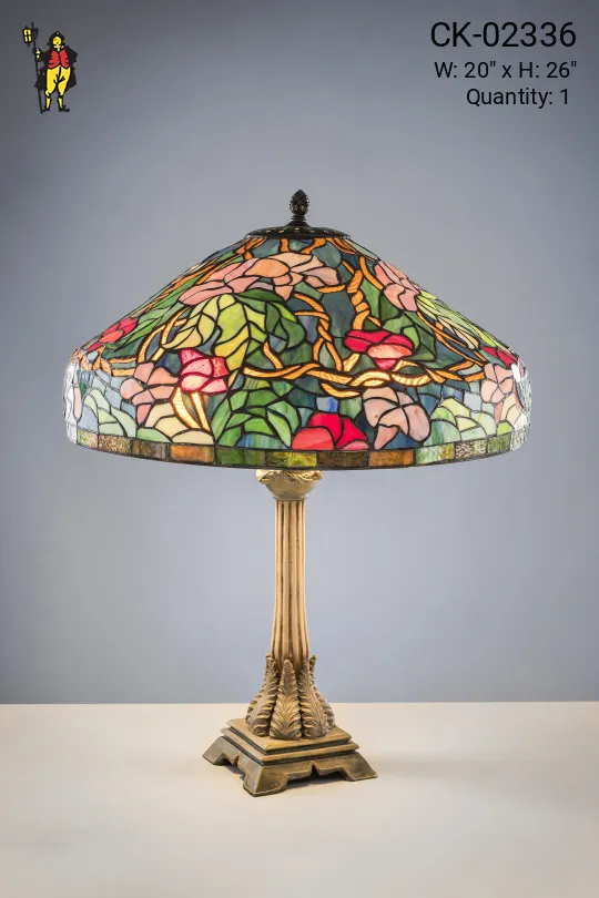 Bronze Table Lamp w/Multicolor Tiffany Shade