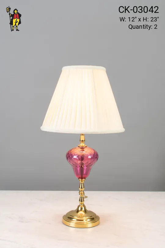 Pink Glass & Brass Mid-Century Table Lamp