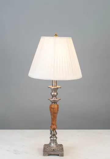 Wood & Nickel Single Candle Table Lamp