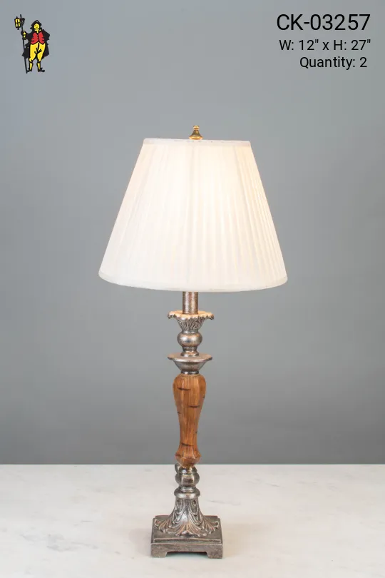 Wood & Nickel Single Candle Table Lamp