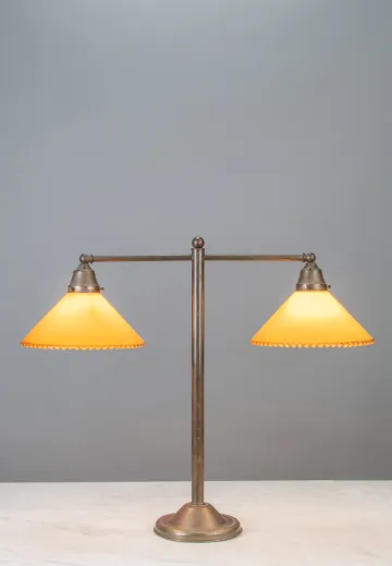 Two Light Table Lamp w/Amber Glass Shades