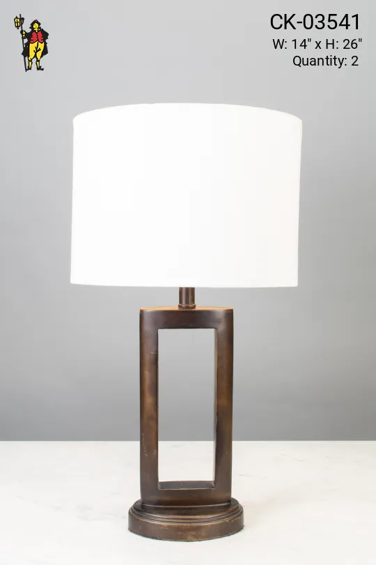 Bronze Table Lamp w/White Drum Shade