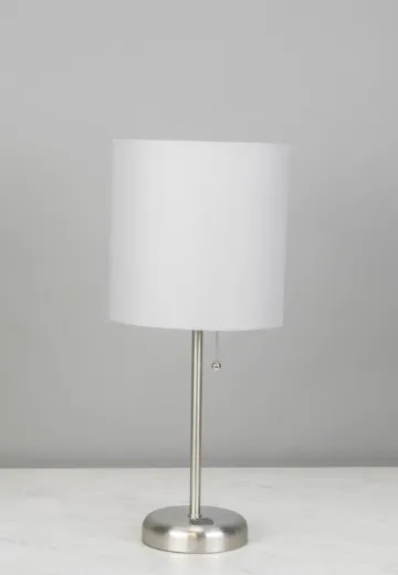 Silver Stick Lamp w/Gray Shade