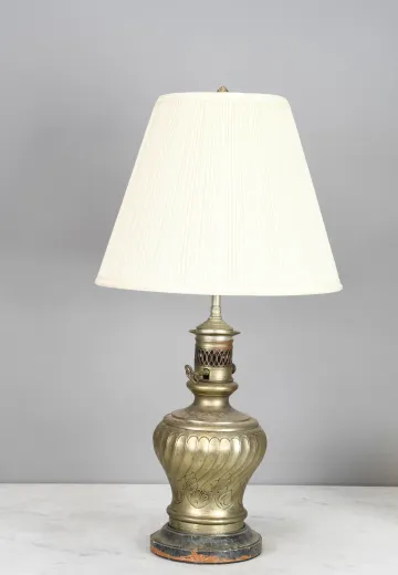 Electrified Oil Style Etched Brass Table Lamp