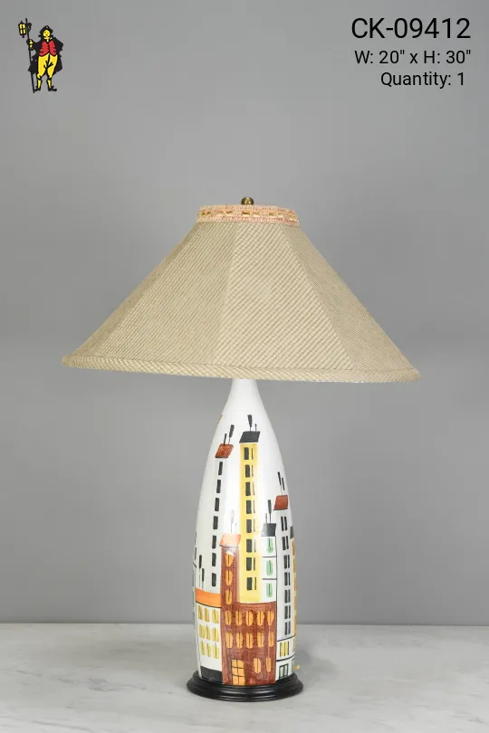 Painted Skyline Ceramic Table Lamp