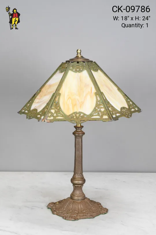 Brass Table Lamp w/Art Glass Shade