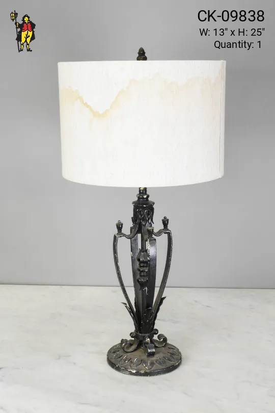Distressed Iron Table Lamp w/Stained Shade