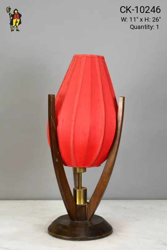 Oversize Red Fabric & Wood Table Lamp