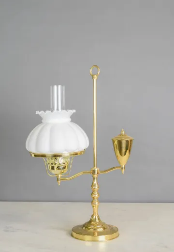 Polished Brass Oil Lamp w/Student Shade
