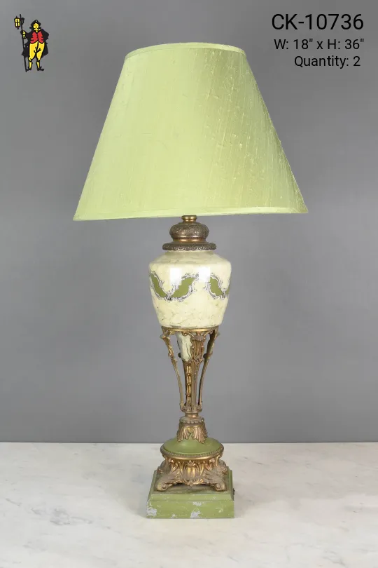 Brass & Ceramic Tall Table Lamp w/Green Base