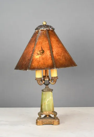 Green Marble Four Candle Mica Shaded Table Lamp