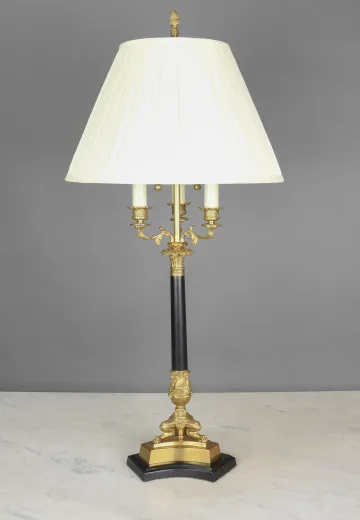 Formal Three Candle Black & Brass Table Lamp