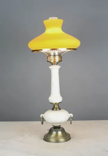 Faux-Oil White & Brass Ceramic Table Lamp