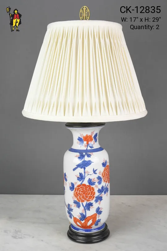 Floral Painted Blue & White Ceramic Table Lamp