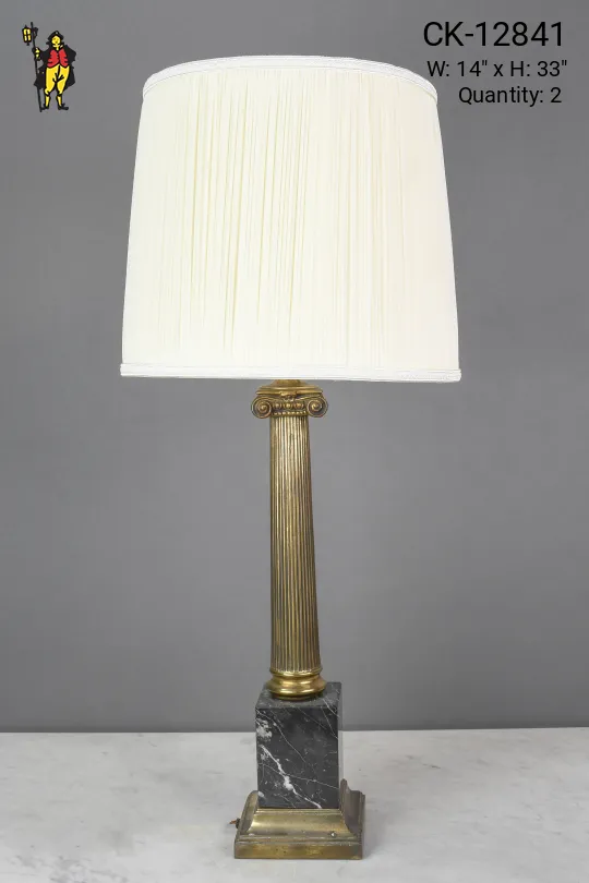Black Marble & Brass Column Table Lamp