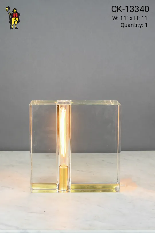 Heavy Glass & Brass Square Table Lamp