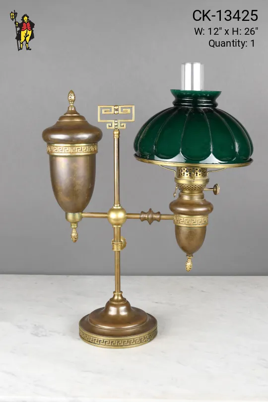 Faux Oil Student Shaded Brass Table Lamp