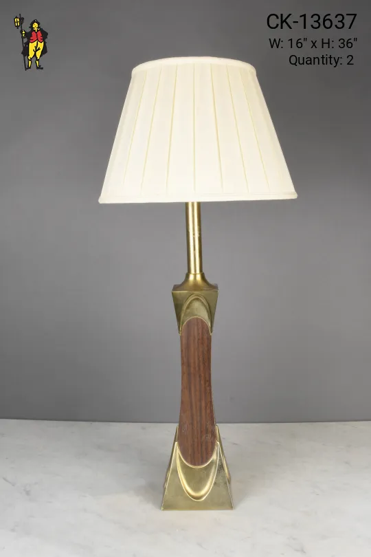 Wood & Brass Tall Table Lamp