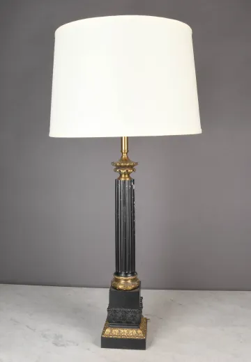 Black & Brass Column Table Lamp