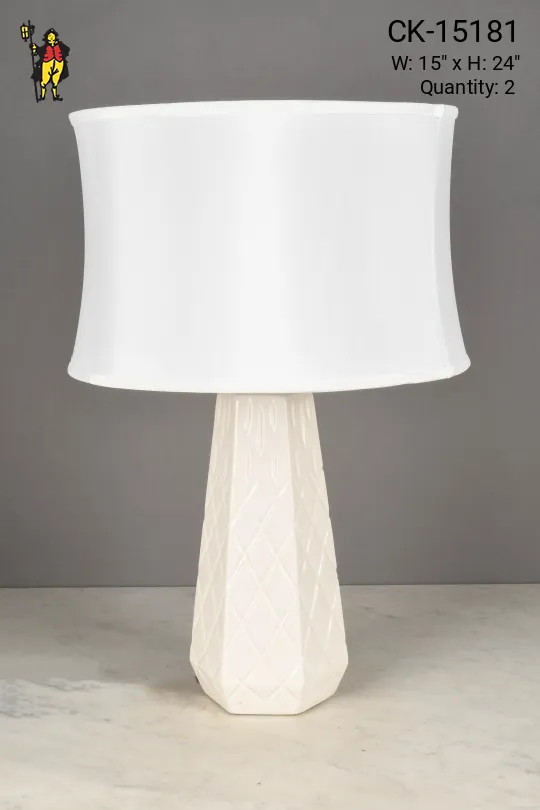 White Ceramic Table Lamp w/Geometric Pattern