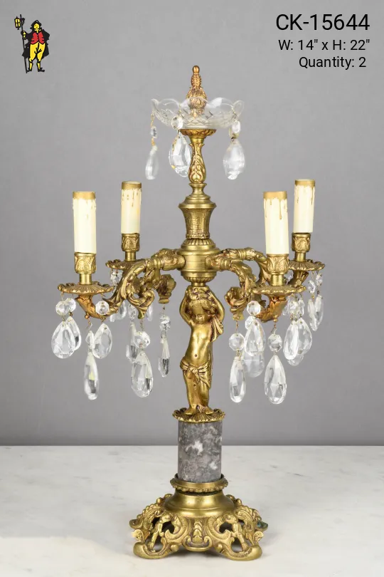 Brass Figure w/Crystal Drops Table Candelabra