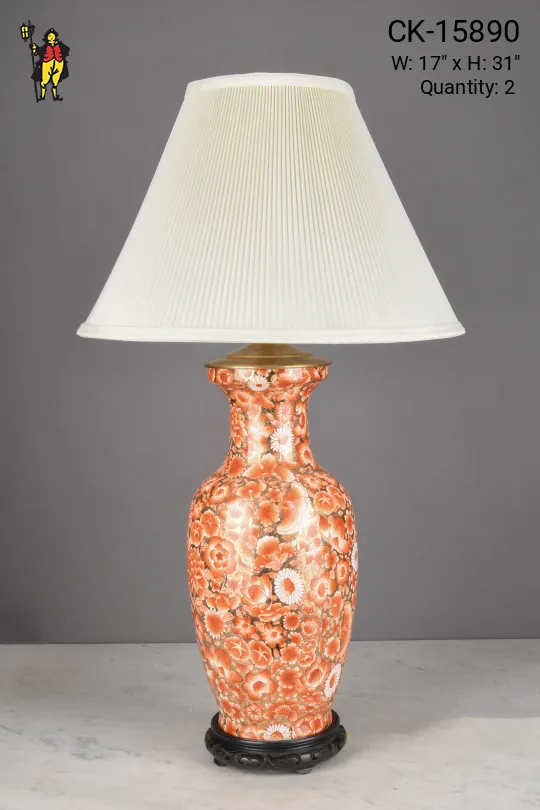 Orange Floral Painted Ceramic Table Lamp