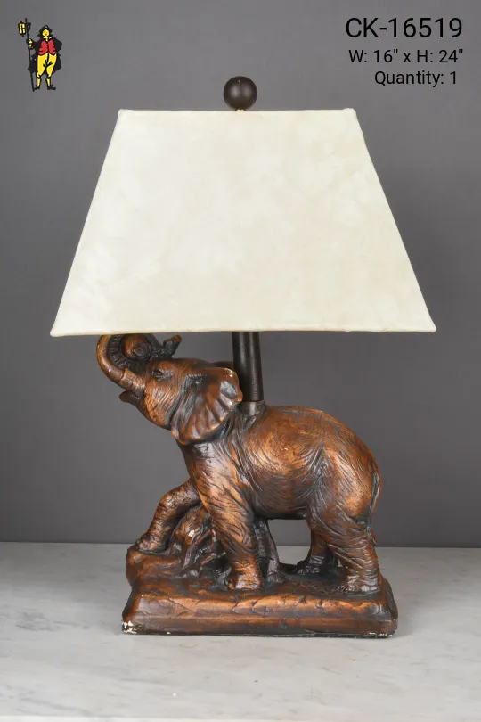 Wooden Carved Elephant Table Lamp