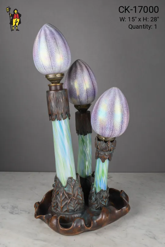 Unique Bronze Base & Art Glass Abstract Table Lamp