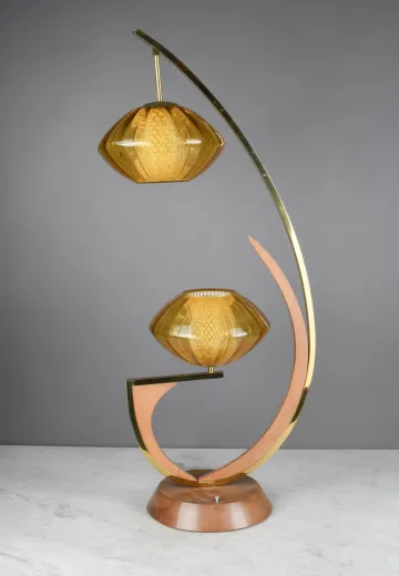 Wooden & Brass Oversize Mid Century Table Lamp