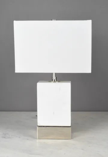 Rectangular Marble & Polished Nickel Modern Table Lamp