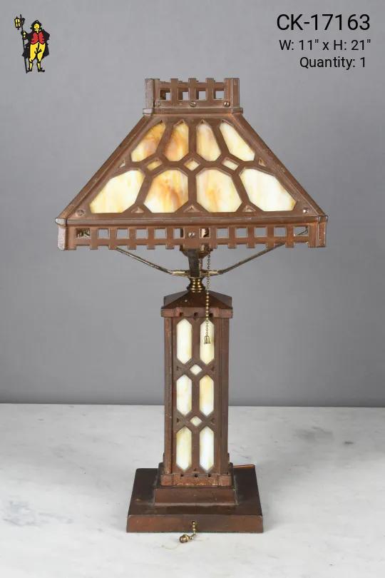 Bronze & Slag Glass Table Lamp