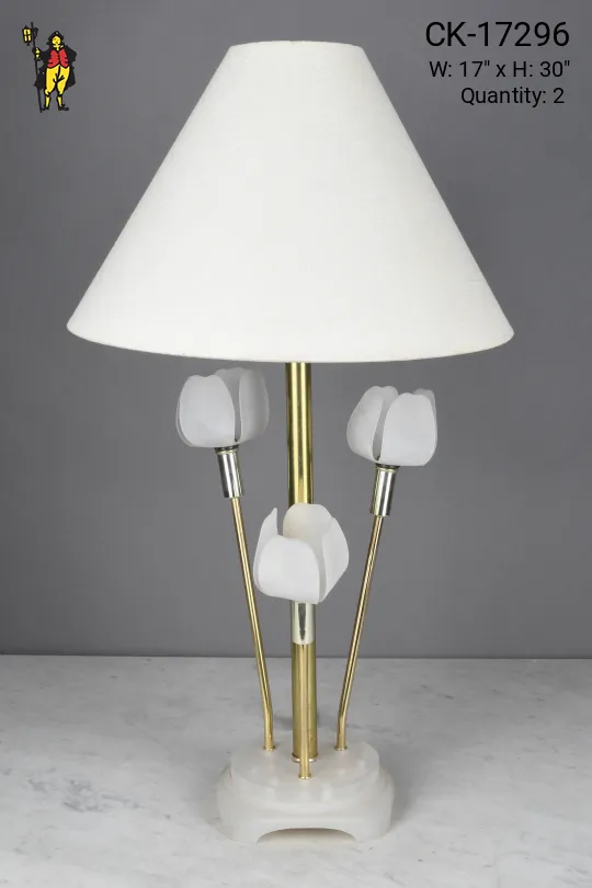 Brass & Plastic Three Light Floral Table Lamp