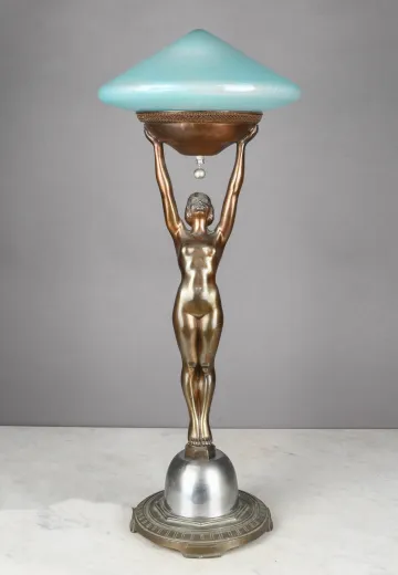 Art Deco Bronze Female Figure Table Lamp