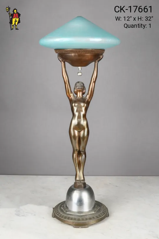 Art Deco Bronze Female Figure Table Lamp
