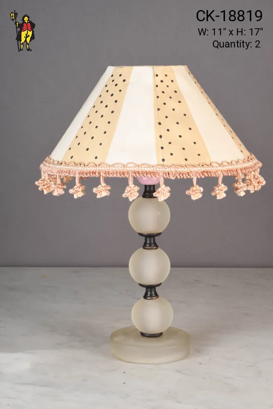 Small Glass Table Lamp w/Polka Dot Fringe Shade