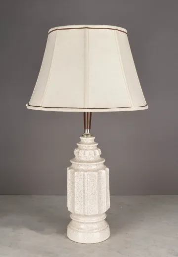 Speckle Painted Off White Ceramic Table Lamp w/Wooden Accent