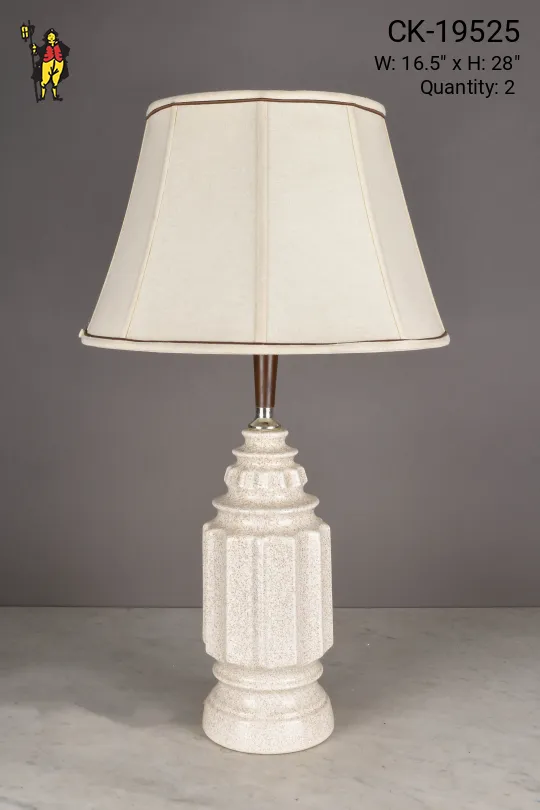 Speckle Painted Off White Ceramic Table Lamp w/Wooden Accent