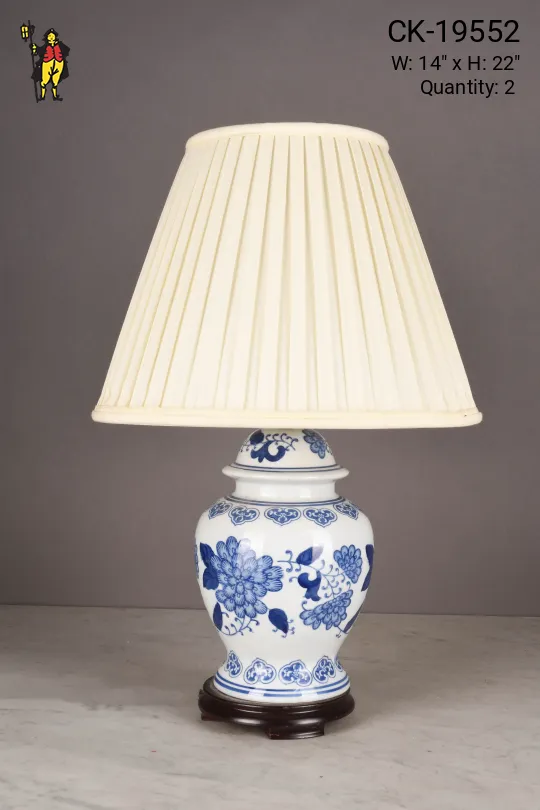Small Blue & White Floral Pattern Ceramic Table Lamp