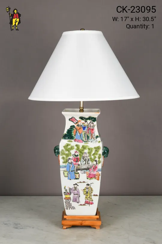 Painted Traditional Japanese Motif Table Lamp