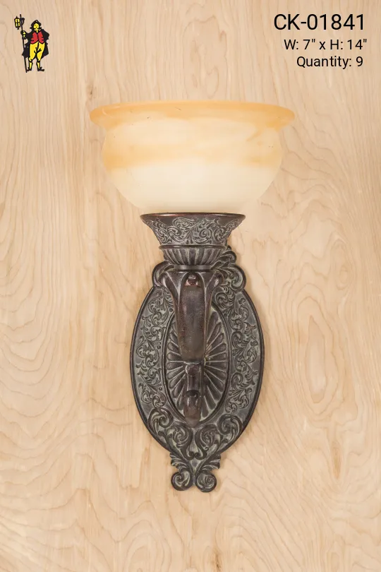 One Light Dark Bronze Wall Sconce w/Alabaster Shade