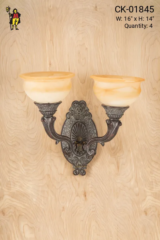Two Light Dark Bronze Wall Sconce w/Alabaster Shade