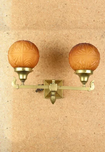 Two Light Straight Arm Brass Wall Sconce