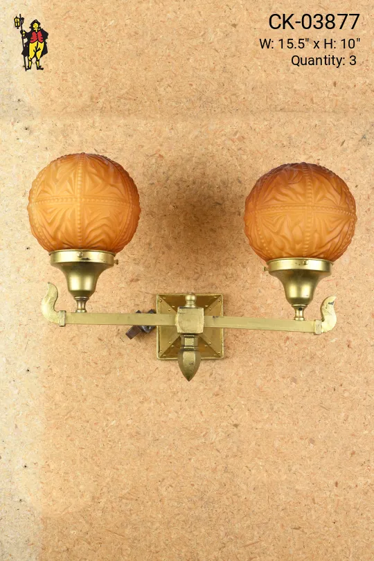 Two Light Straight Arm Brass Wall Sconce