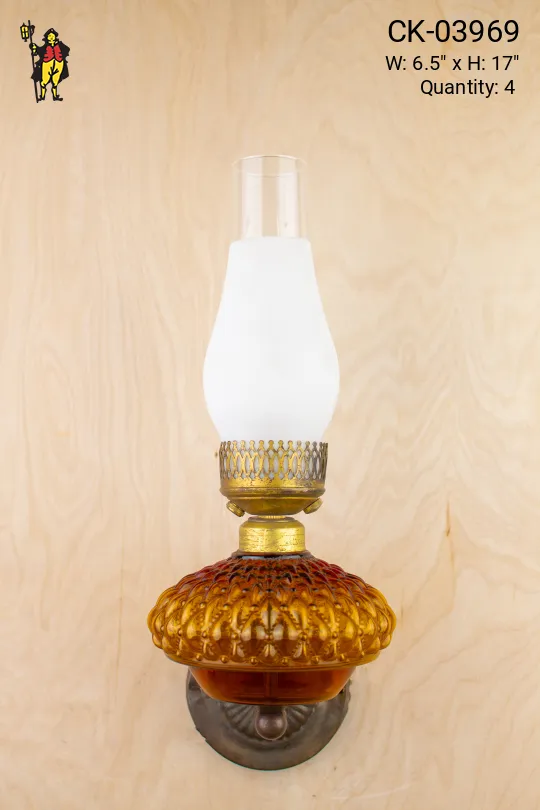One Light Wall Sconce w/Amber Glass & Frosted Glass Chimney