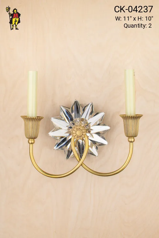 Crystal Backplate Brass Two Candle Wall Sconce