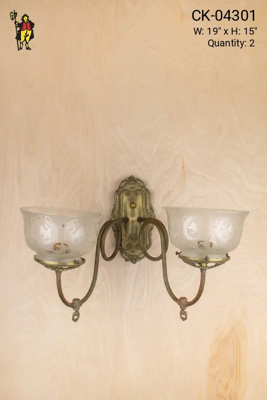 Two Light Curved Arm Sconce w/Glass Bowl Shades