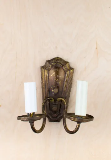 Distressed Antique Brass Two Candle Wall Sconce