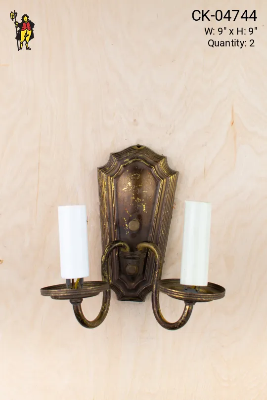 Distressed Antique Brass Two Candle Wall Sconce